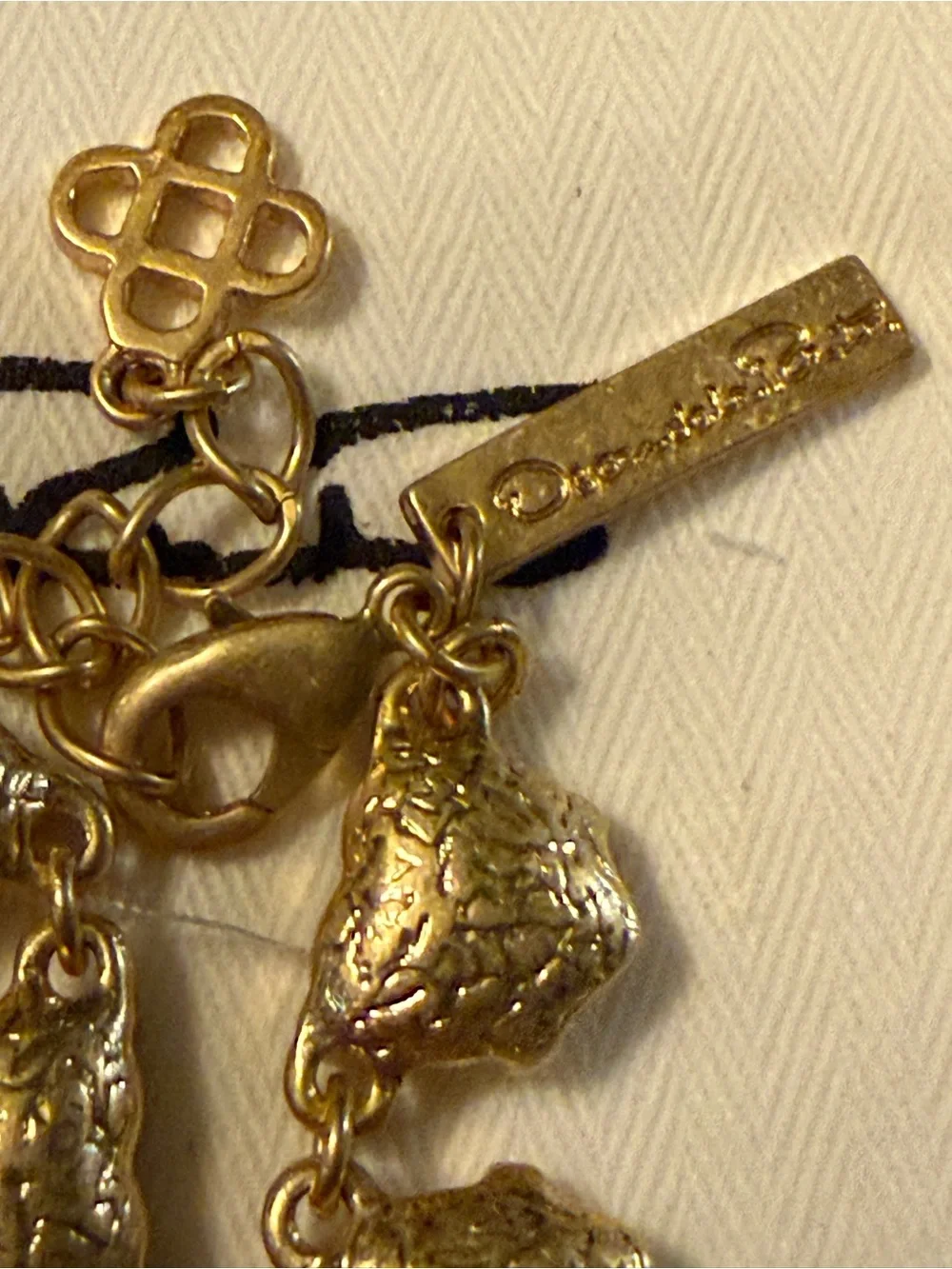 Oscar de la Renta Gold and Clear Crystal Heart Link Necklace